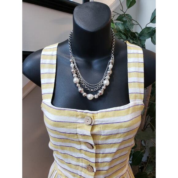 Rachel Zoe Long Maxi Dress Womens 6 Yellow Striped Linen Wide Strap Button Front - Picture 2 of 13